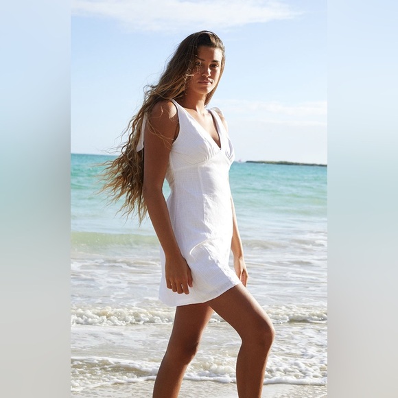 Pacsun LA Hearts Tie Strap Linen V-Neck Dress in White - Picture 1 of 2